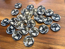 Load image into Gallery viewer, Black &amp; Grey Splatter Coconut Shell Button.    Price per Button