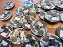 Load image into Gallery viewer, Black &amp; Grey Splatter Coconut Shell Button.    Price per Button