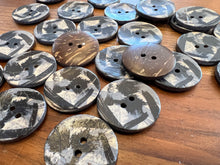 Load image into Gallery viewer, Black &amp; Grey Splatter Coconut Shell Button.    Price per Button