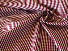 Load image into Gallery viewer, Burgundy &amp; White Gingham Shirting 100% Cotton.   1/4 Metre Price