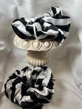 Load image into Gallery viewer, Black &amp; White Geometric 100% Silk Charmeuse Scrunchie