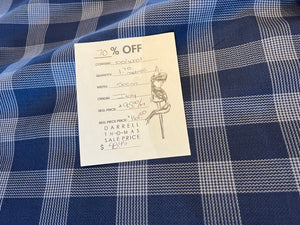 #1399 Royal & White Lightweight 100% Wool Plaid Suiting Remnant