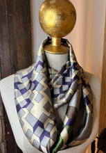 Load image into Gallery viewer, Purple &amp; Green Geometric 100% Silk Scarf