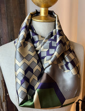 Load image into Gallery viewer, Purple &amp; Green Geometric 100% Silk Scarf
