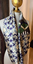 Load image into Gallery viewer, Purple &amp; Green Geometric 100% Silk Scarf