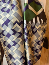 Load image into Gallery viewer, Purple &amp; Green Geometric 100% Silk Scarf