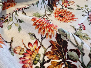 Exclusive Digital Burgundy & Orange Floral. 100% Lightweight Linen.   1/4 Metre Price