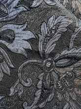 Load image into Gallery viewer, #1684 Navy Blue &amp; Silver Floral Matelasse Remnant