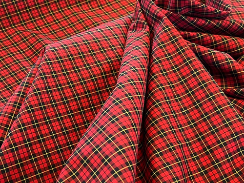 Wallace Modern Red & Black Plaid Italian 100% Cotton Shirting    1/4 Meter Price