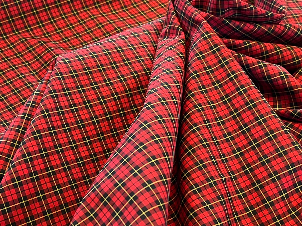 Wallace Modern Red & Black Plaid Italian 100% Cotton Shirting    1/4 Meter Price