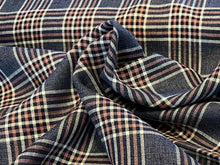 Load image into Gallery viewer, Designer Blue Plaid 58% Linen 42% Cotton     Price per 1/4 Metre