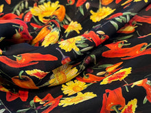 Load image into Gallery viewer, Chilli Peppers &amp; Daisies 100% Silk Georgette     1/4 Metre Price