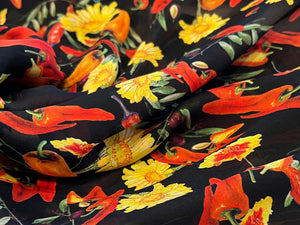 Chilli Peppers & Daisies 100% Silk Georgette     1/4 Metre Price