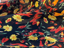 Load image into Gallery viewer, Chilli Peppers &amp; Daisies 100% Silk Georgette     1/4 Metre Price