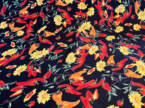 Chilli Peppers & Daisies 100% Silk Georgette     1/4 Metre Price