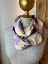 Load image into Gallery viewer, Yellow &amp; Purple Flowers 100% Silk Scarf