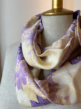 Load image into Gallery viewer, Yellow &amp; Purple Flowers 100% Silk Scarf