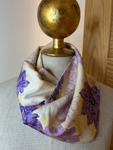 Load image into Gallery viewer, Yellow &amp; Purple Flowers 100% Silk Scarf