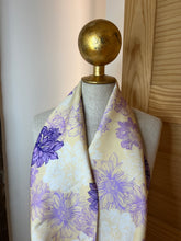 Load image into Gallery viewer, Yellow &amp; Purple Flowers 100% Silk Scarf