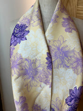 Load image into Gallery viewer, Yellow &amp; Purple Flowers 100% Silk Scarf
