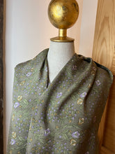 Load image into Gallery viewer, Vintage Green Floral 100% Silk Scarf