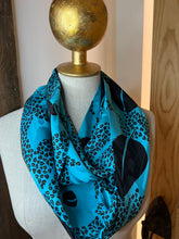 Load image into Gallery viewer, Vintage Turquoise Leaves 100% Silk Scarf
