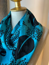 Load image into Gallery viewer, Vintage Turquoise Leaves 100% Silk Scarf
