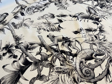 Load image into Gallery viewer, Exclusive Designer Black Toile de Jouy 95% Silk 5% Elastane Crepe de Chine     1/4 Metre Price
