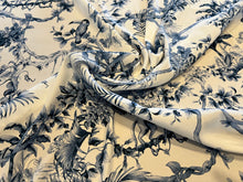 Load image into Gallery viewer, Exclusive Designer Blue Toile de Jouy 95% Silk 5% Elastane Crepe de Chine     1/4 Metre Price