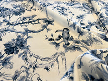 Load image into Gallery viewer, Exclusive Designer Blue Toile de Jouy 95% Silk 5% Elastane Crepe de Chine     1/4 Metre Price