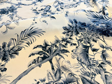 Load image into Gallery viewer, Exclusive Designer Blue Toile de Jouy 95% Silk 5% Elastane Crepe de Chine     1/4 Metre Price