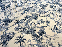 Load image into Gallery viewer, Exclusive Designer Blue Toile de Jouy 95% Silk 5% Elastane Crepe de Chine     1/4 Metre Price