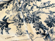 Load image into Gallery viewer, Exclusive Designer Blue Toile de Jouy 95% Silk 5% Elastane Crepe de Chine     1/4 Metre Price