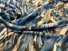 Load image into Gallery viewer, Turquoise Brushstrokes 100% Silk  Crepe de Chine     1/4 Metre Price