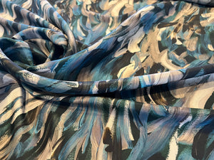 Turquoise Brushstrokes 100% Silk  Crepe de Chine     1/4 Metre Price