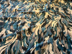 Turquoise Brushstrokes 100% Silk  Crepe de Chine     1/4 Metre Price