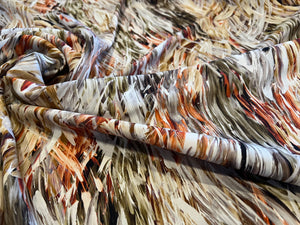 Brown & Orange Brushstrokes 95% Silk 5% ElastaneCrepe de Chine     1/4 Metre Price