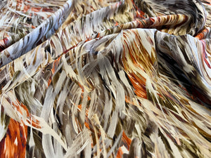 Brown & Orange Brushstrokes 95% Silk 5% ElastaneCrepe de Chine     1/4 Metre Price