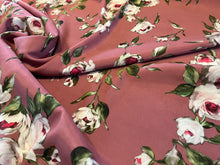 Load image into Gallery viewer, Dusty Rose Peonies  95% Silk 5% ElastaneCrepe de Chine     1/4 Metre Price