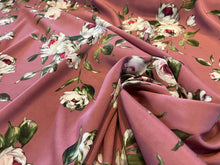 Load image into Gallery viewer, Dusty Rose Peonies  95% Silk 5% ElastaneCrepe de Chine     1/4 Metre Price