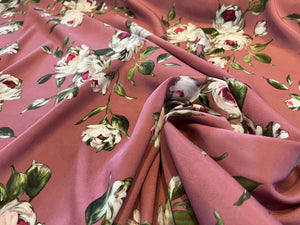 Dusty Rose Peonies  95% Silk 5% ElastaneCrepe de Chine     1/4 Metre Price