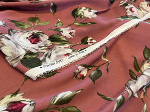 Dusty Rose Peonies  95% Silk 5% ElastaneCrepe de Chine     1/4 Metre Price