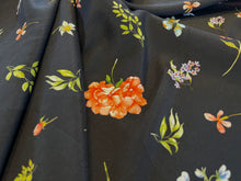 Load image into Gallery viewer, Italian Florals on Black  95% Silk 5% ElastaneCrepe de Chine     1/4 Metre Price