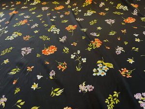 Italian Florals on Black  95% Silk 5% ElastaneCrepe de Chine     1/4 Metre Price