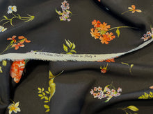 Load image into Gallery viewer, Italian Florals on Black  95% Silk 5% ElastaneCrepe de Chine     1/4 Metre Price