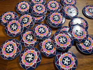 Navy, Orange & Violet Hand painted Button    Price per button