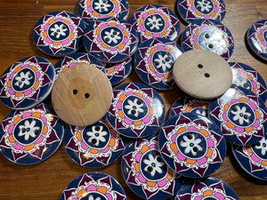 Navy, Orange & Violet Hand painted Button    Price per button