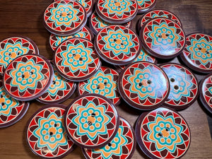 Orange, Burgundy & Green Hand painted Button    Price per button