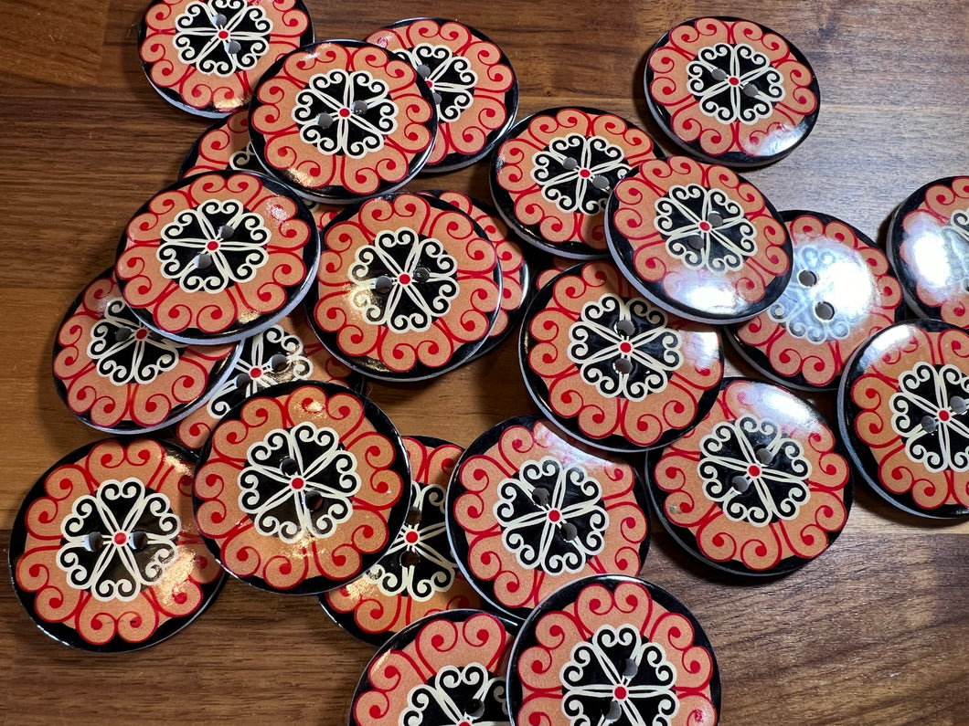Black, Red & Tan Hand painted Button    Price per button