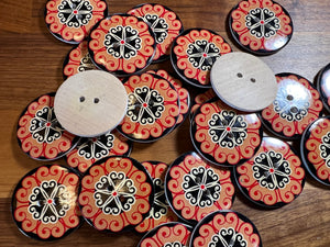 Black, Red & Tan Hand painted Button    Price per button